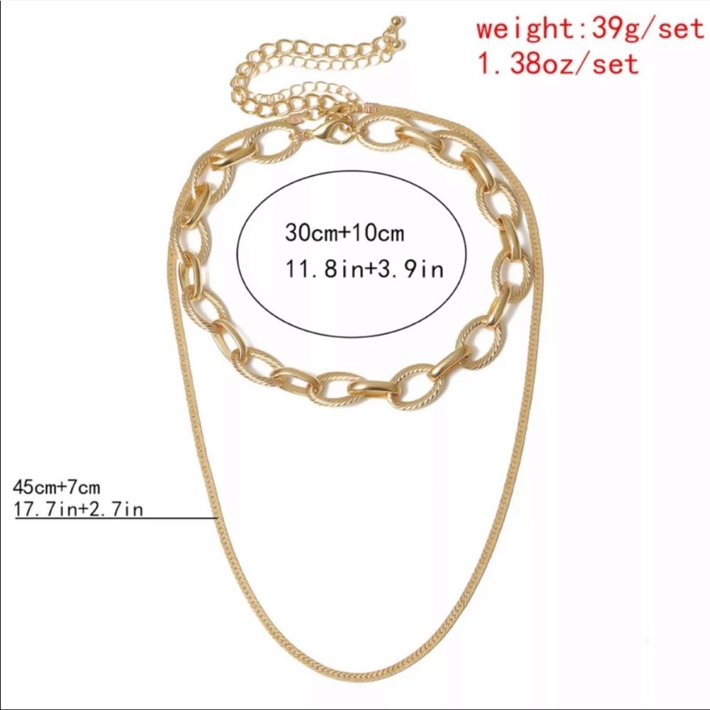 NEW 18K DOUBLE LAYERED LINK CHAIN CHOKER NECKLACE - Picture 6 of 6